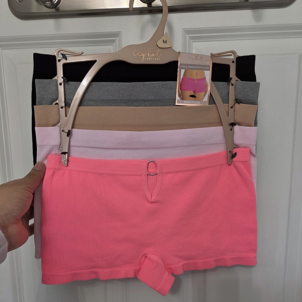 icy hot 5-pack women seamless ribbed boyshort panty underwear size m